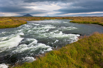 Summer Iceland Landscape with Raging River