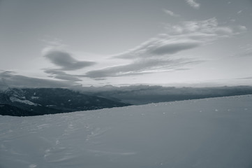 Snow and sky in the mountains in the evening.