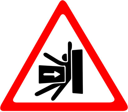you may get hurt something may hit you be carefull warning.Red prohibition warning symbol sign on white background