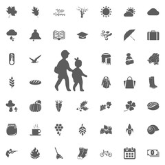 Pictogram of a child going learning different school subjects. School days. Back to school.