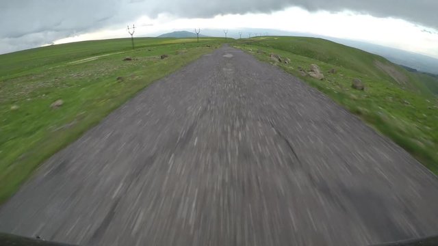 Driving by car along the Aragats mountain road, Armenia