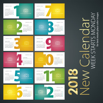 New Desk Calendar 2018 week starts monday landscape background