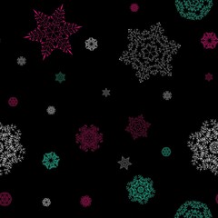 Seamless pattern, snowflakes (white, pink and turquoise). Vector illustration.