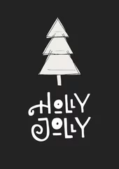 Küchenrückwand glas motiv Holly Jolly - Süße handgezeichnete Weihnachtspostkarte mit Schriftzug und Doodle-Elementen. Satz und Zitat des neuen Jahres. © Oksana Stepova