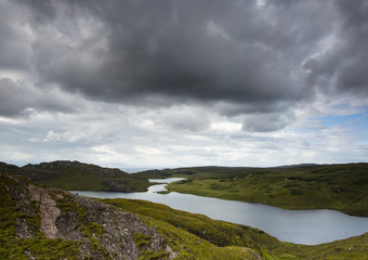 view towards a high level loch in remote northern scotland