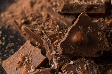Broken chocolate nuts pieces