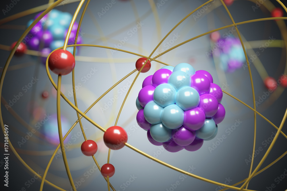 Wall mural 3d rendered illustration of elementary particles in atom. physics concept.