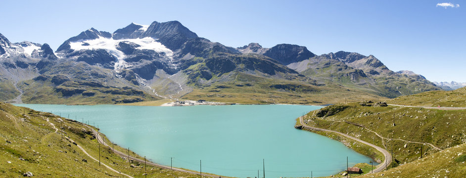 Fototapeta Glacier of the Alps circumstances and black and white lakes.