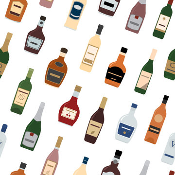Background of Alcohol Bottles. Seamless pattern. Vector illustration. 
