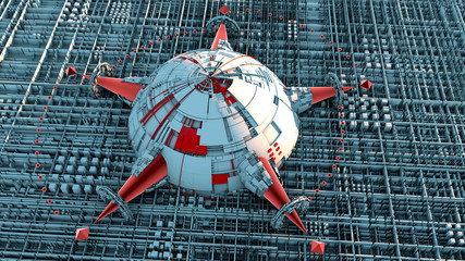 Astronave spaziale, città del futuro, fantascienza, sci-fi, parallelepipedi, centro urbano, unità abitative, spazio. Base spaziale © Naeblys