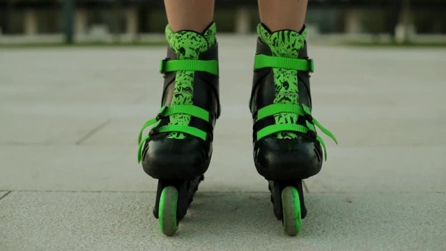 Roller skates close-up. The concept of outdoor activities in the city.