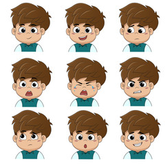 Set of emotion cute boy [smile, happy, laugh, sad, surprise, cry, tears, upset, angry, thinking,sorry].