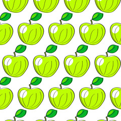 Watercolor pattern with apples on the white background. Vector illustration.