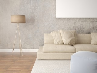 Mock up a fashionable living room with a stylish floor lamp on a hipster background.