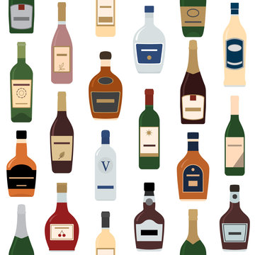 Background of Alcohol Bottles. Seamless pattern. Vector illustration. 
