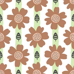 Foto op Canvas Flowers and leaves drawn by hand. Floral seamless pattern. Striped background. © Anne Punch