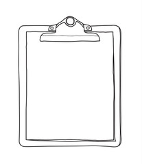 antique clipboard and blank paper hand drawn vector line art illustration