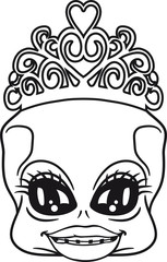 zahnspange prinzessin königin hübsch mädchen krone klein alien kopf gesicht süß niedlich horror ausserirdischer halloween comic cartoon