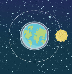 Cute cartoon Earth with Moon. Modern flat style vector illustration.