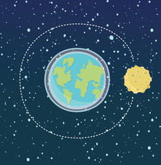 Fototapeta premium Cute cartoon Earth with Moon. Modern flat style vector illustration.