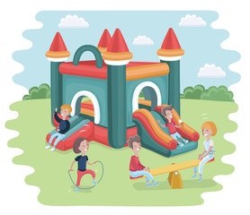 Obraz na płótnie Canvas Inflatable castle trampoline. Vector flat cartoon illustration