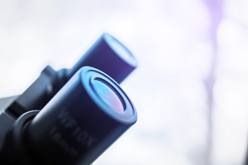 Optical microscope - science and laboratory equipment. Microscope is used for conducting planned, research experiments, educational demonstrations in medical and health institutions, lab.