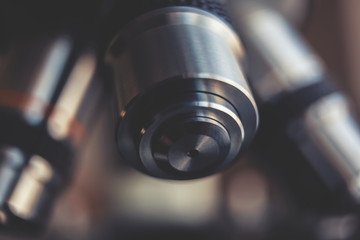 Optical microscope - science and laboratory equipment. Microscope is used for conducting planned, research experiments, educational demonstrations in medical and health institutions, lab.