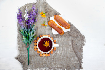 Autumn leaves cake cup of tea flowers