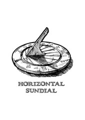 hand drawn illustration of sundial - obrazy, fototapety, plakaty