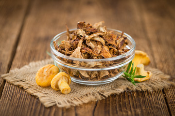 Portion of Dried Chanterelles, selective focus