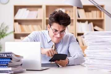 Funny accountant bookkeeper working in the office