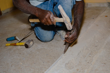 Image close up of worker on a construction jobs. Renewal improvement background works