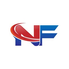 modern vector initial letters logo swoosh nf red blue