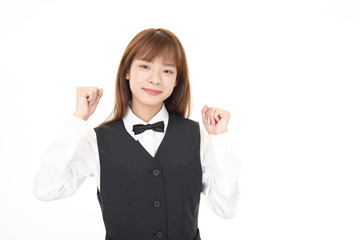 ガッツポーズのウェイトレス