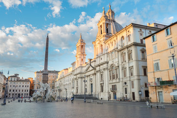 Fototapeta na wymiar panoramic view of Piazza Navona in Rome at sunrise, Italy