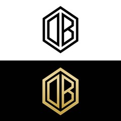 initial letters logo ob black and gold monogram hexagon shape vector