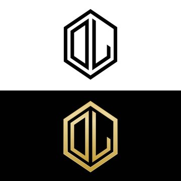 initial letters logo ol black and gold monogram hexagon shape vector