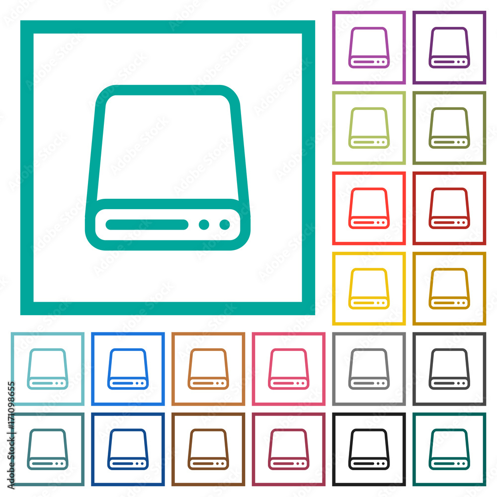 Poster hard disk drive flat color icons with quadrant frames