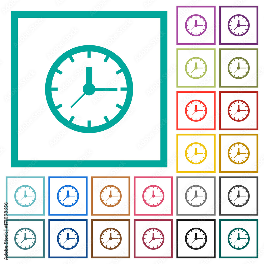 Poster clock flat color icons with quadrant frames