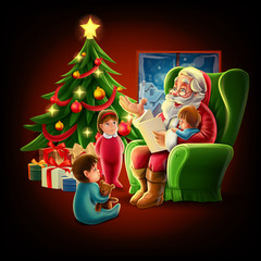 Obraz na płótnie Canvas santa claus with kids