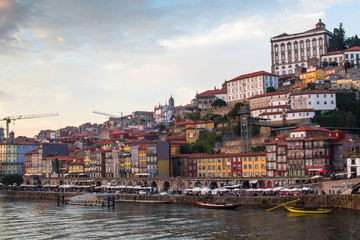 Fototapeta na wymiar View of Douro river and Ribeira in old downtown, Porto, Portugal.