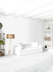 Fototapeta na wymiar Vertical Bedroom Minimal or Loft style Interior Design. 3D Rendering. Concept idea.