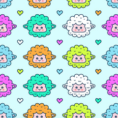Cute sheep. lamb face seamless pattern. 