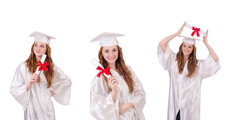 Woman student isolated on white