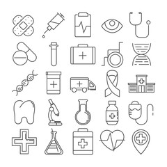 Set of 16 line icons of medical theme