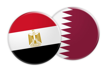 Obraz premium News Concept: Egypt Flag Button On Qatar Flag Button, 3d illustration on white background