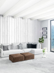 Vertical Bedroom Minimal or Loft style Interior Design. 3D Rendering. Concept idea.