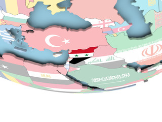 Map of Syria with flag on globe