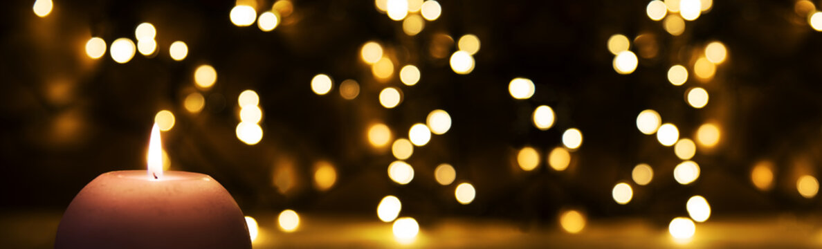 Candle With Bright, Glowing Lights, Christmas Background