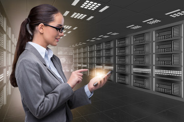 Concept of big data management with businesswoman